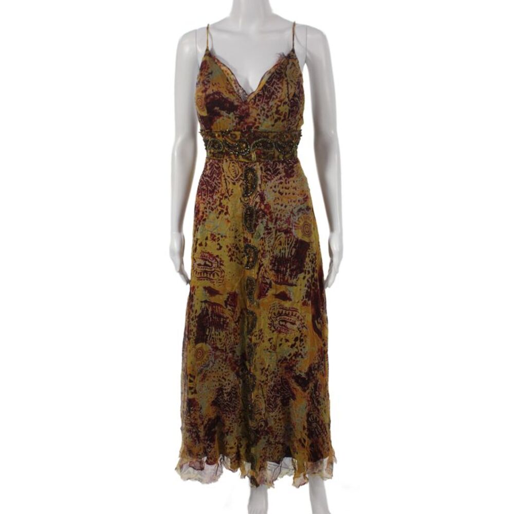 Issue Womens Multicolor Silk Batik Maxi Dress V-Neck Sleeveless Size 6